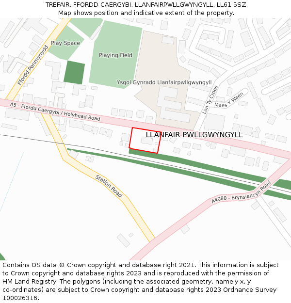 TREFAIR, FFORDD CAERGYBI, LLANFAIRPWLLGWYNGYLL, LL61 5SZ: Location map and indicative extent of plot