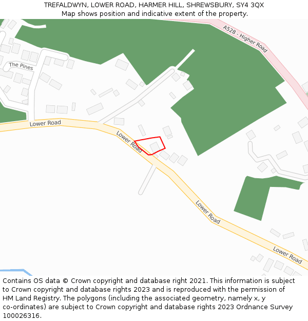 TREFALDWYN, LOWER ROAD, HARMER HILL, SHREWSBURY, SY4 3QX: Location map and indicative extent of plot