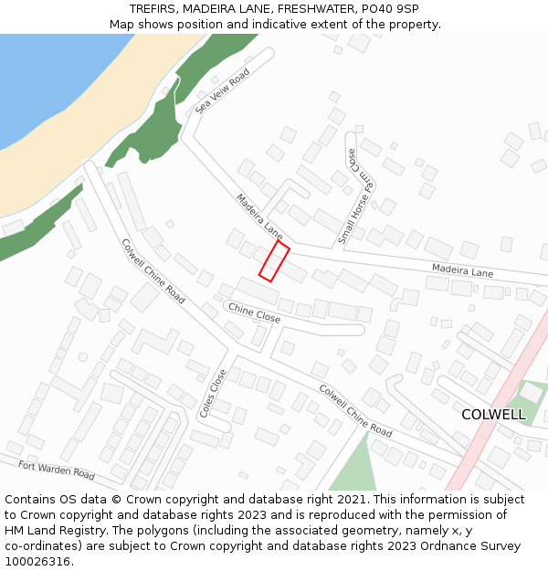 TREFIRS, MADEIRA LANE, FRESHWATER, PO40 9SP: Location map and indicative extent of plot