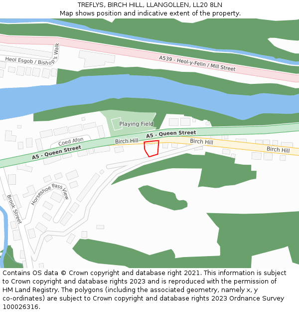 TREFLYS, BIRCH HILL, LLANGOLLEN, LL20 8LN: Location map and indicative extent of plot