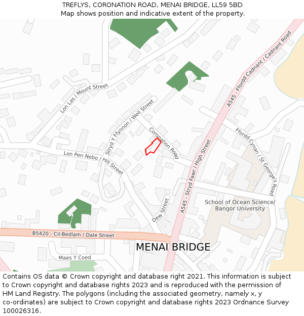 TREFLYS, CORONATION ROAD, MENAI BRIDGE, LL59 5BD: Location map and indicative extent of plot