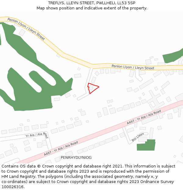 TREFLYS, LLEYN STREET, PWLLHELI, LL53 5SP: Location map and indicative extent of plot
