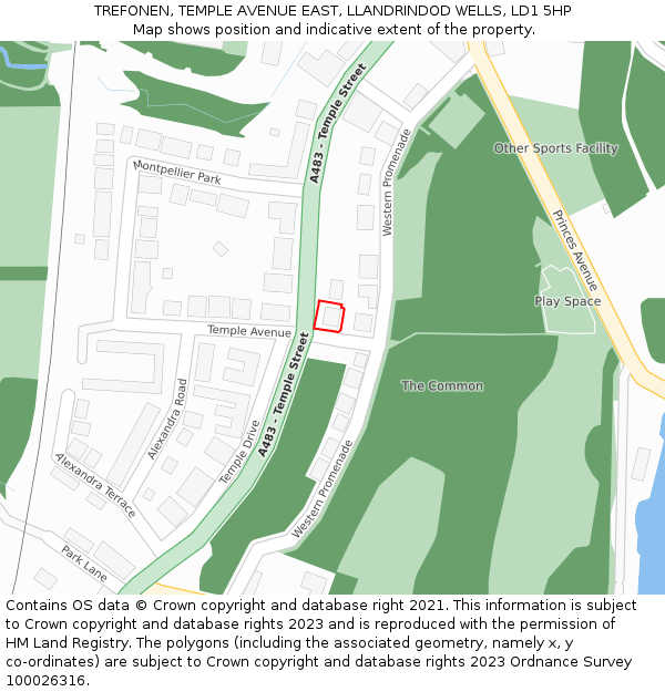 TREFONEN, TEMPLE AVENUE EAST, LLANDRINDOD WELLS, LD1 5HP: Location map and indicative extent of plot