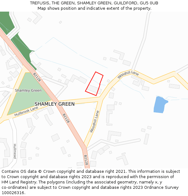 TREFUSIS, THE GREEN, SHAMLEY GREEN, GUILDFORD, GU5 0UB: Location map and indicative extent of plot