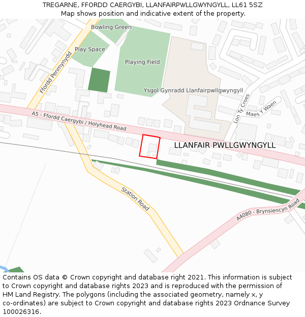 TREGARNE, FFORDD CAERGYBI, LLANFAIRPWLLGWYNGYLL, LL61 5SZ: Location map and indicative extent of plot