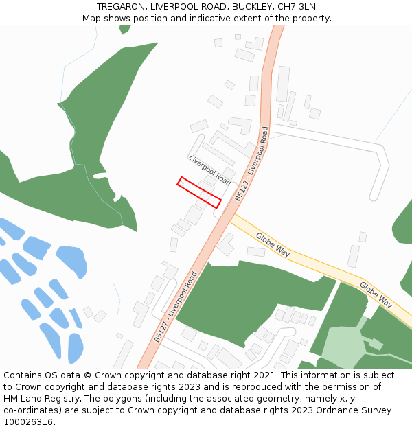 TREGARON, LIVERPOOL ROAD, BUCKLEY, CH7 3LN: Location map and indicative extent of plot
