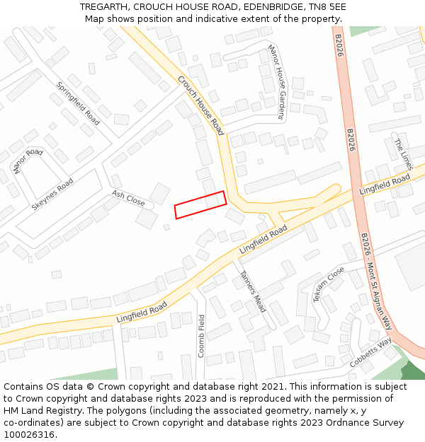 TREGARTH, CROUCH HOUSE ROAD, EDENBRIDGE, TN8 5EE: Location map and indicative extent of plot