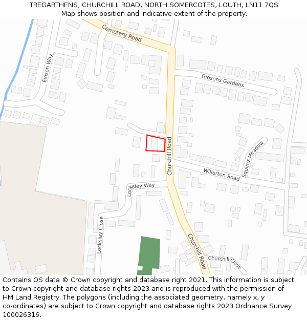 TREGARTHENS, CHURCHILL ROAD, NORTH SOMERCOTES, LOUTH, LN11 7QS: Location map and indicative extent of plot
