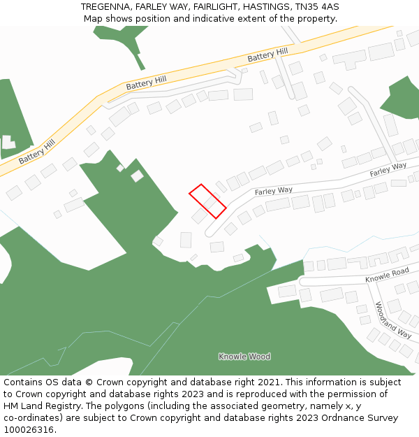 TREGENNA, FARLEY WAY, FAIRLIGHT, HASTINGS, TN35 4AS: Location map and indicative extent of plot