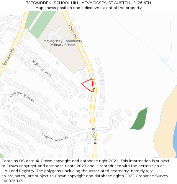 TREGWIDDEN, SCHOOL HILL, MEVAGISSEY, ST AUSTELL, PL26 6TH: Location map and indicative extent of plot