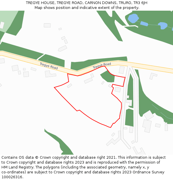 TREGYE HOUSE, TREGYE ROAD, CARNON DOWNS, TRURO, TR3 6JH: Location map and indicative extent of plot