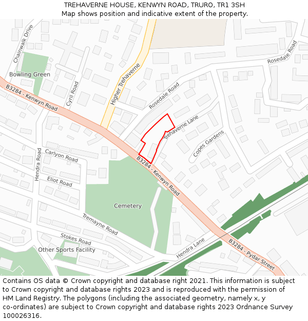 TREHAVERNE HOUSE, KENWYN ROAD, TRURO, TR1 3SH: Location map and indicative extent of plot