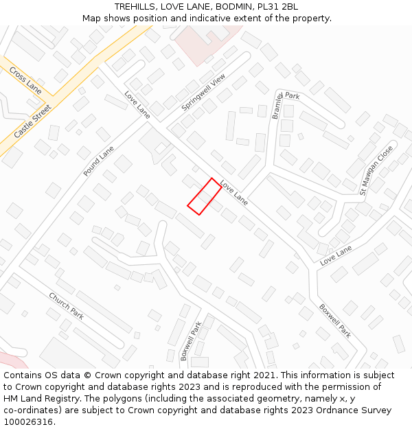 TREHILLS, LOVE LANE, BODMIN, PL31 2BL: Location map and indicative extent of plot