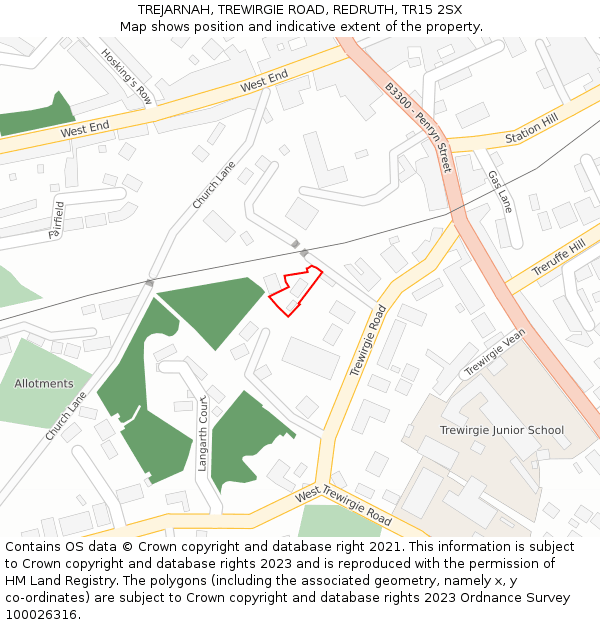 TREJARNAH, TREWIRGIE ROAD, REDRUTH, TR15 2SX: Location map and indicative extent of plot