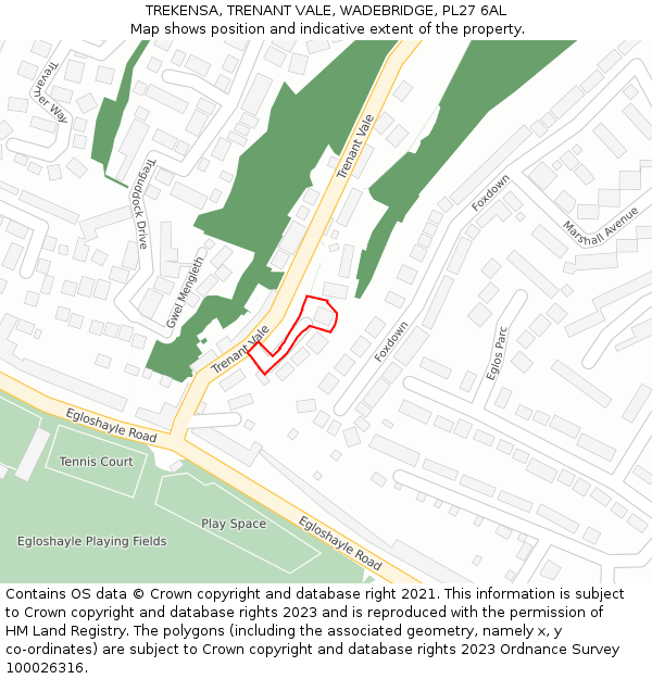 TREKENSA, TRENANT VALE, WADEBRIDGE, PL27 6AL: Location map and indicative extent of plot