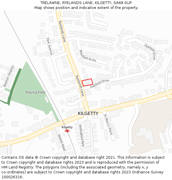 TRELAWNE, RYELANDS LANE, KILGETTY, SA68 0UP: Location map and indicative extent of plot