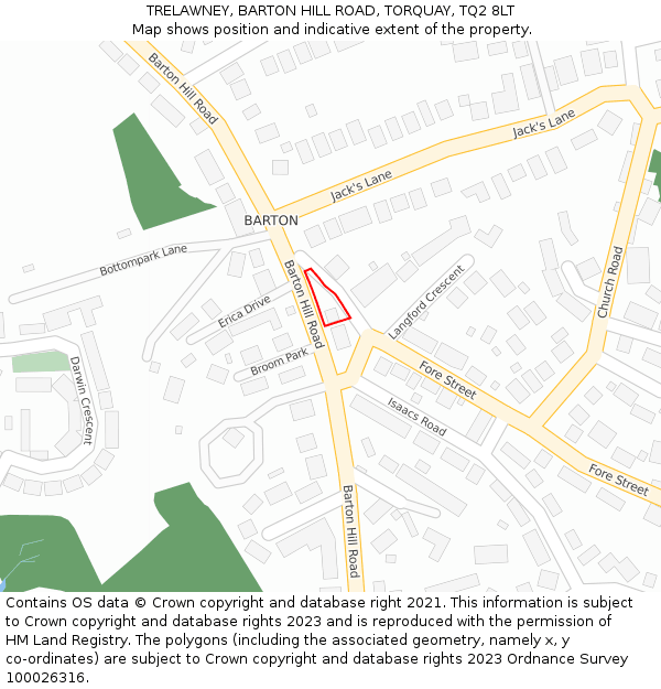 TRELAWNEY, BARTON HILL ROAD, TORQUAY, TQ2 8LT: Location map and indicative extent of plot