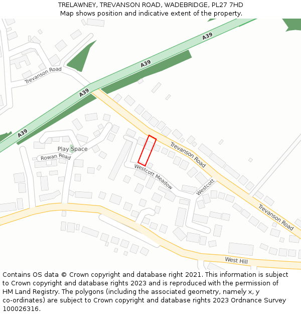 TRELAWNEY, TREVANSON ROAD, WADEBRIDGE, PL27 7HD: Location map and indicative extent of plot