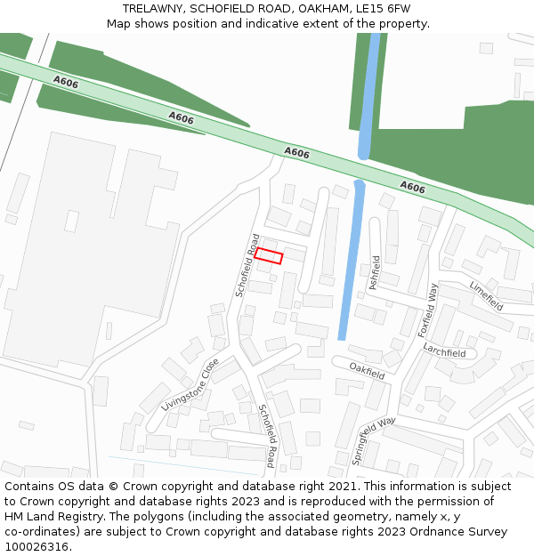 TRELAWNY, SCHOFIELD ROAD, OAKHAM, LE15 6FW: Location map and indicative extent of plot