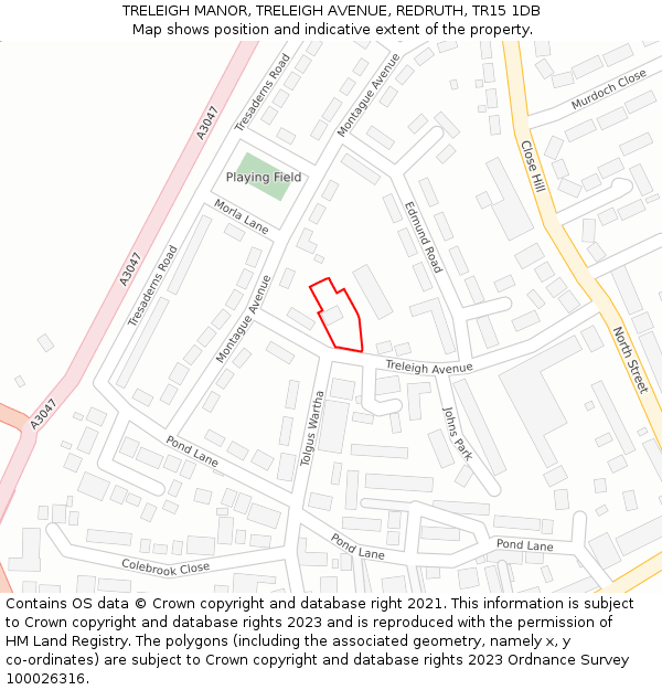 TRELEIGH MANOR, TRELEIGH AVENUE, REDRUTH, TR15 1DB: Location map and indicative extent of plot