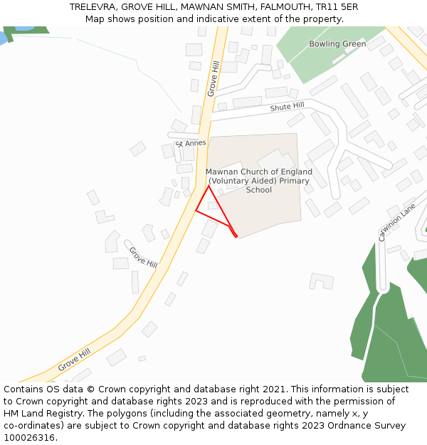 TRELEVRA, GROVE HILL, MAWNAN SMITH, FALMOUTH, TR11 5ER: Location map and indicative extent of plot