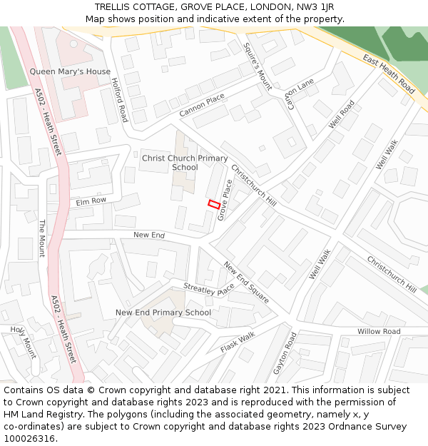 TRELLIS COTTAGE, GROVE PLACE, LONDON, NW3 1JR: Location map and indicative extent of plot