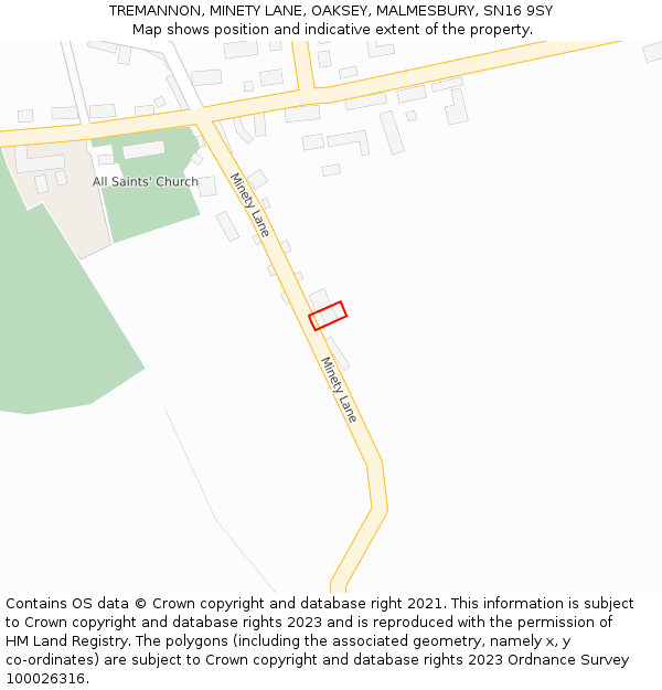 TREMANNON, MINETY LANE, OAKSEY, MALMESBURY, SN16 9SY: Location map and indicative extent of plot