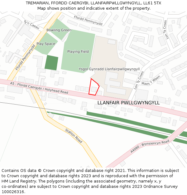 TREMARIAN, FFORDD CAERGYBI, LLANFAIRPWLLGWYNGYLL, LL61 5TX: Location map and indicative extent of plot