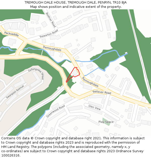 TREMOUGH DALE HOUSE, TREMOUGH DALE, PENRYN, TR10 8JA: Location map and indicative extent of plot