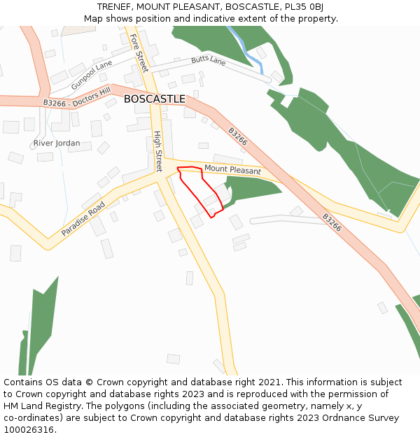 TRENEF, MOUNT PLEASANT, BOSCASTLE, PL35 0BJ: Location map and indicative extent of plot