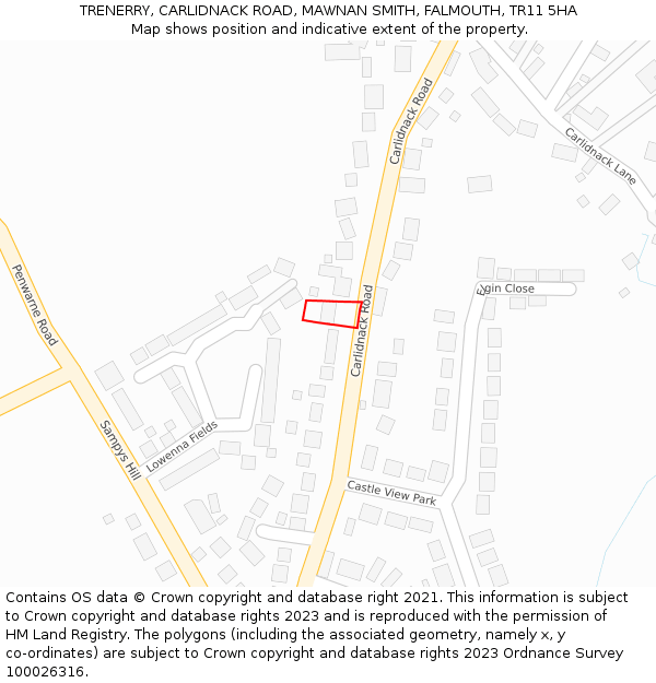 TRENERRY, CARLIDNACK ROAD, MAWNAN SMITH, FALMOUTH, TR11 5HA: Location map and indicative extent of plot