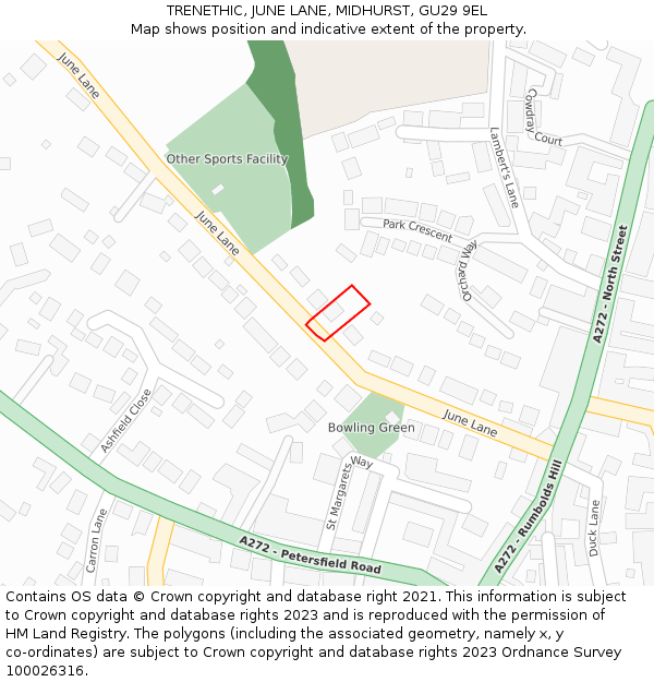 TRENETHIC, JUNE LANE, MIDHURST, GU29 9EL: Location map and indicative extent of plot