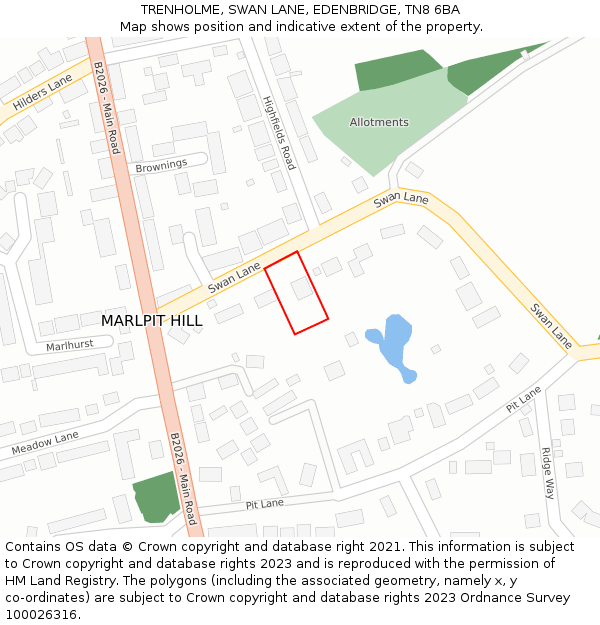 TRENHOLME, SWAN LANE, EDENBRIDGE, TN8 6BA: Location map and indicative extent of plot