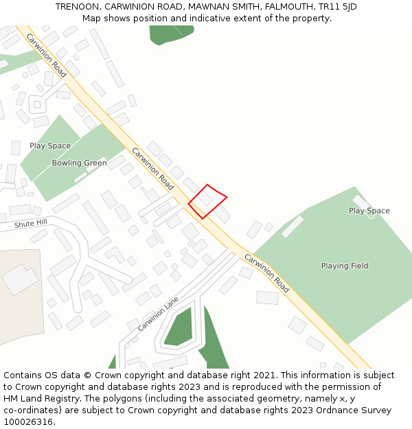 TRENOON, CARWINION ROAD, MAWNAN SMITH, FALMOUTH, TR11 5JD: Location map and indicative extent of plot