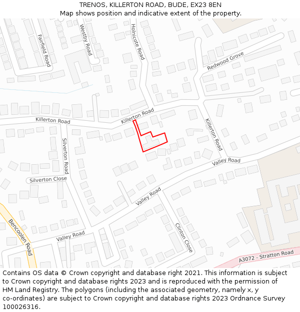 TRENOS, KILLERTON ROAD, BUDE, EX23 8EN: Location map and indicative extent of plot