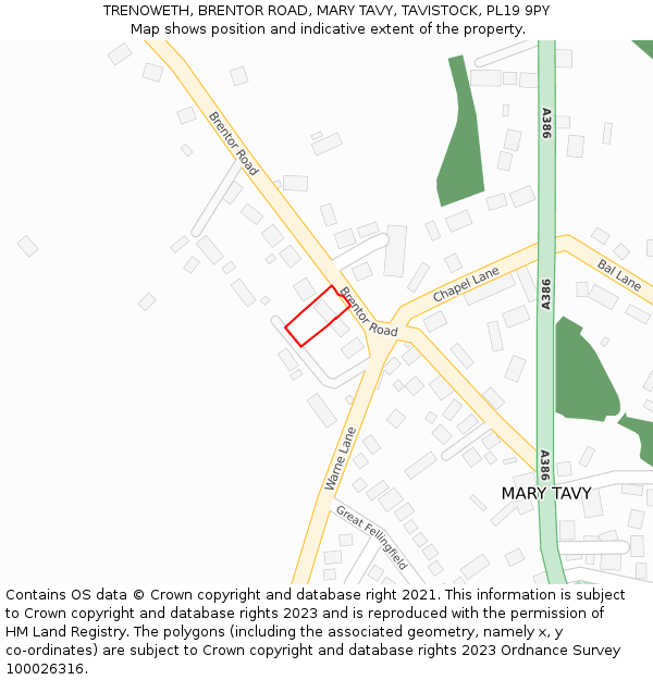 TRENOWETH, BRENTOR ROAD, MARY TAVY, TAVISTOCK, PL19 9PY: Location map and indicative extent of plot