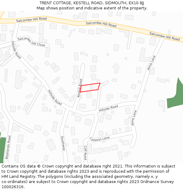 TRENT COTTAGE, KESTELL ROAD, SIDMOUTH, EX10 8JJ: Location map and indicative extent of plot