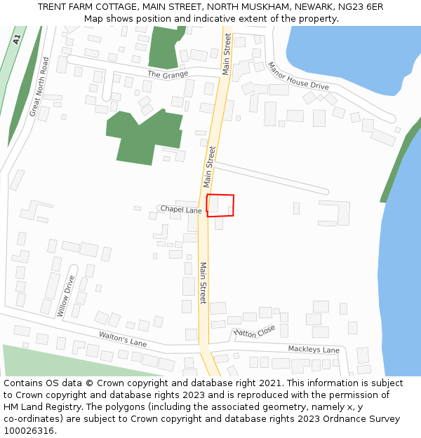 TRENT FARM COTTAGE, MAIN STREET, NORTH MUSKHAM, NEWARK, NG23 6ER: Location map and indicative extent of plot