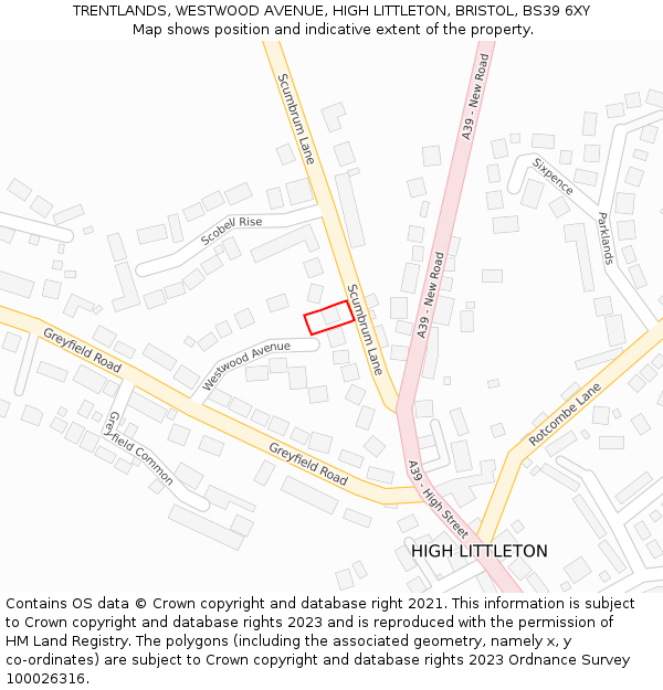 TRENTLANDS, WESTWOOD AVENUE, HIGH LITTLETON, BRISTOL, BS39 6XY: Location map and indicative extent of plot