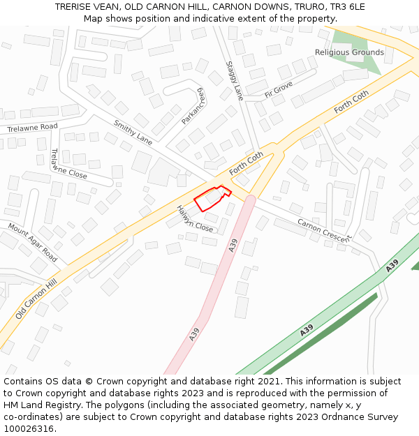 TRERISE VEAN, OLD CARNON HILL, CARNON DOWNS, TRURO, TR3 6LE: Location map and indicative extent of plot