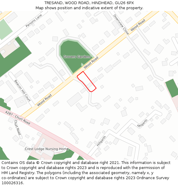 TRESAND, WOOD ROAD, HINDHEAD, GU26 6PX: Location map and indicative extent of plot