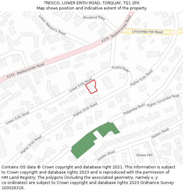 TRESCO, LOWER ERITH ROAD, TORQUAY, TQ1 2PX: Location map and indicative extent of plot