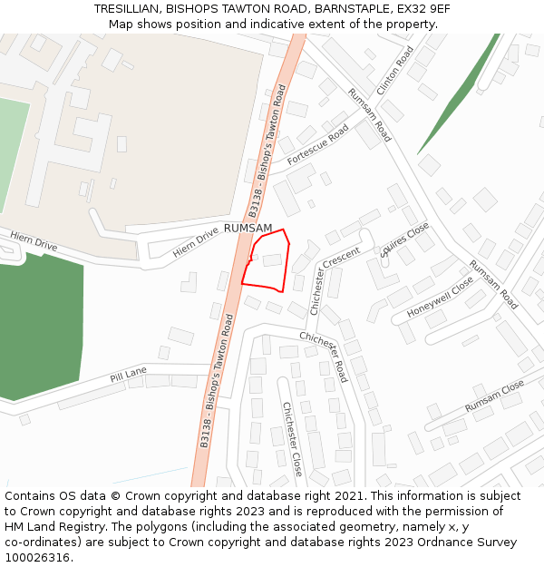 TRESILLIAN, BISHOPS TAWTON ROAD, BARNSTAPLE, EX32 9EF: Location map and indicative extent of plot