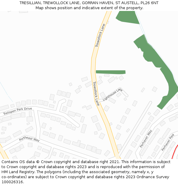 TRESILLIAN, TREWOLLOCK LANE, GORRAN HAVEN, ST AUSTELL, PL26 6NT: Location map and indicative extent of plot