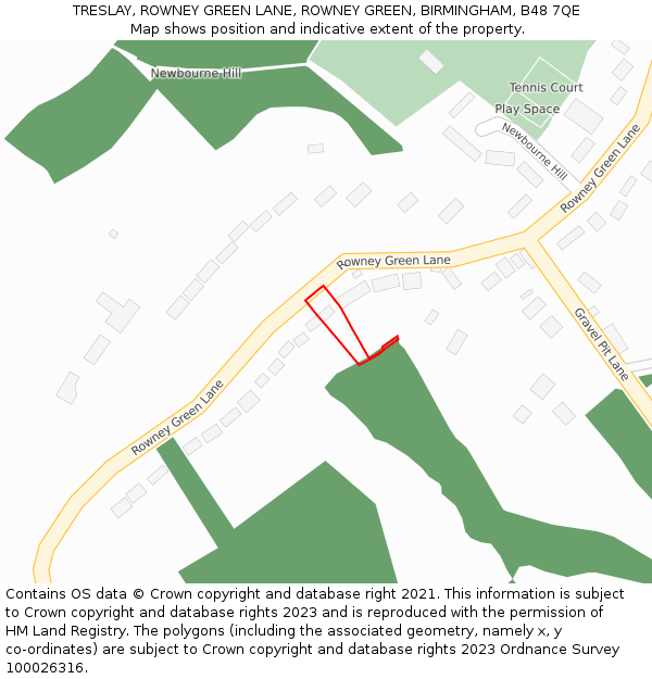 TRESLAY, ROWNEY GREEN LANE, ROWNEY GREEN, BIRMINGHAM, B48 7QE: Location map and indicative extent of plot