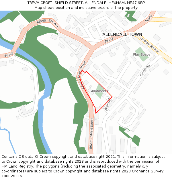 TREVA CROFT, SHIELD STREET, ALLENDALE, HEXHAM, NE47 9BP: Location map and indicative extent of plot