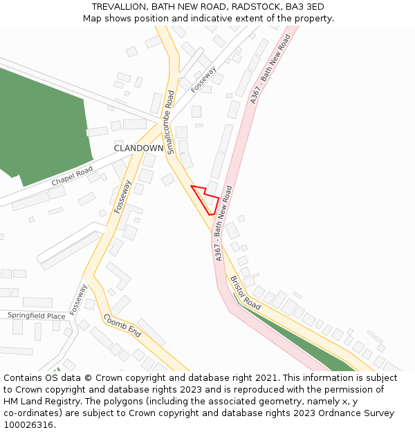 TREVALLION, BATH NEW ROAD, RADSTOCK, BA3 3ED: Location map and indicative extent of plot