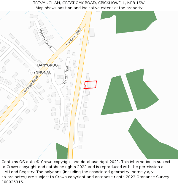 TREVAUGHAN, GREAT OAK ROAD, CRICKHOWELL, NP8 1SW: Location map and indicative extent of plot