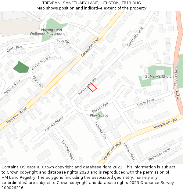 TREVEAN, SANCTUARY LANE, HELSTON, TR13 8UG: Location map and indicative extent of plot