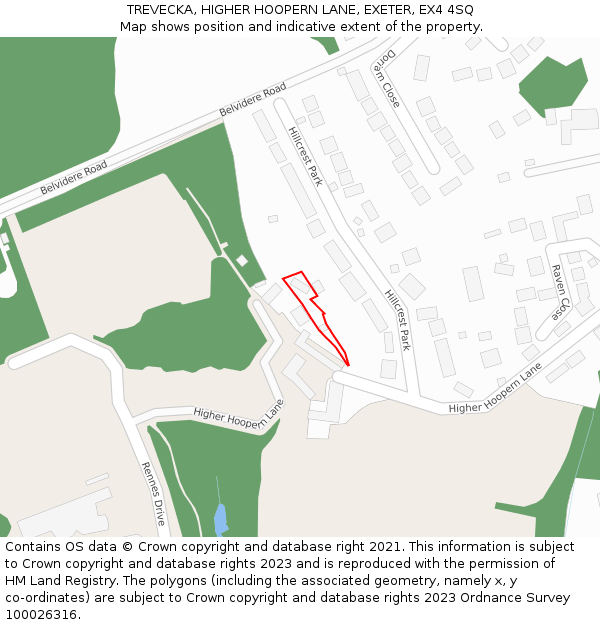 TREVECKA, HIGHER HOOPERN LANE, EXETER, EX4 4SQ: Location map and indicative extent of plot